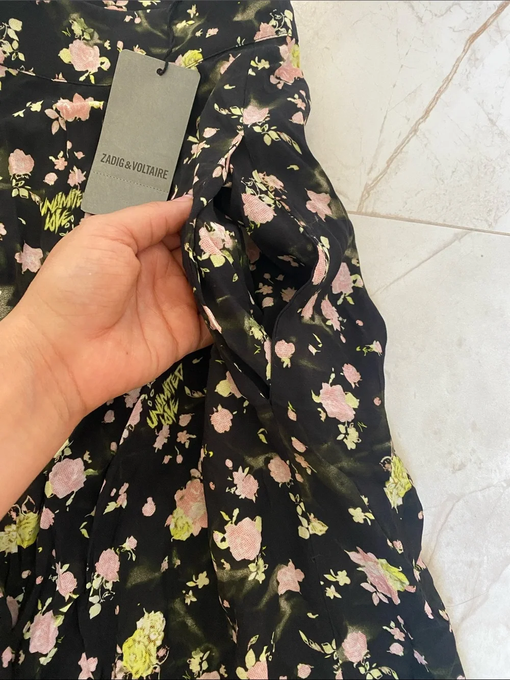 Zadig & Voltaire Black Maxi Skirt with Pink and Green Floral Print